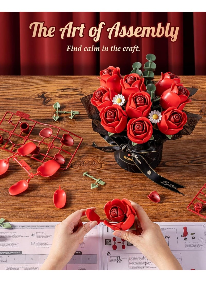 ROKR ROBOTIME ROKR Red Rose Bouquet DIY 3D Puzzle AF02J - Image 5