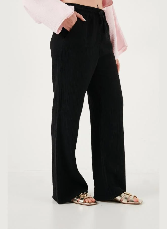 Lela  Lela Cotton Comfort Fit High Waist Wide Leg Trousers Women's Pants 668YP5540 for Women | Best Price UAE