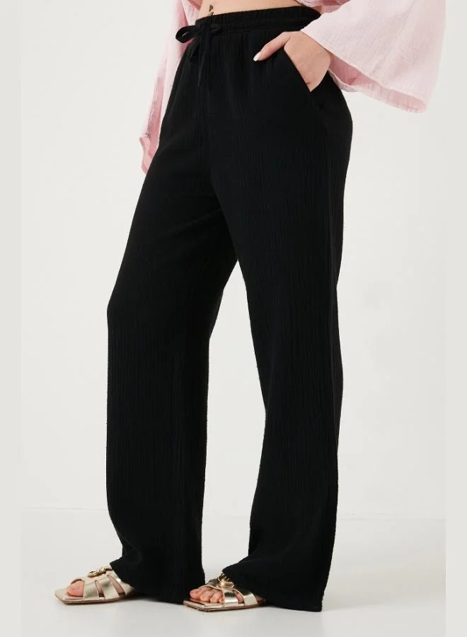Lela  Lela Cotton Comfort Fit High Waist Wide Leg Trousers Women's Pants 668YP5540 for Women | Best Price UAE