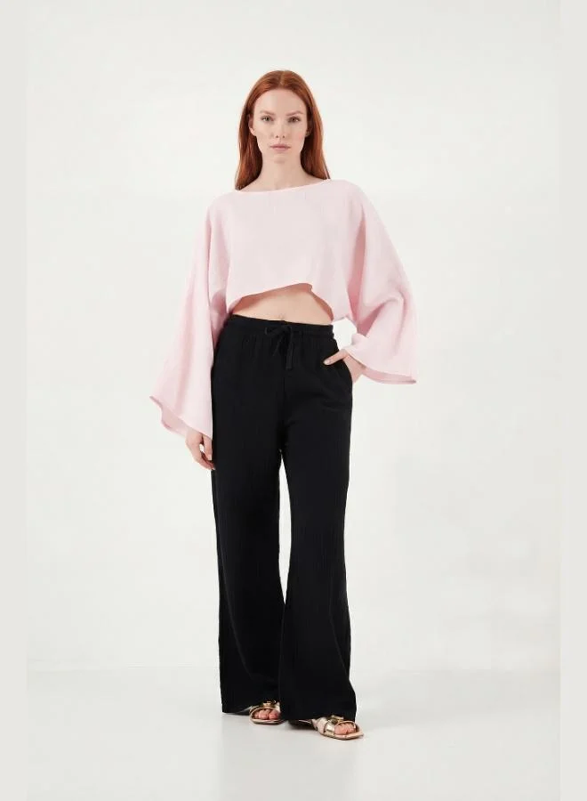 Lela  Lela Cotton Comfort Fit High Waist Wide Leg Trousers Women's Pants 668YP5540 for Women | Best Price UAE