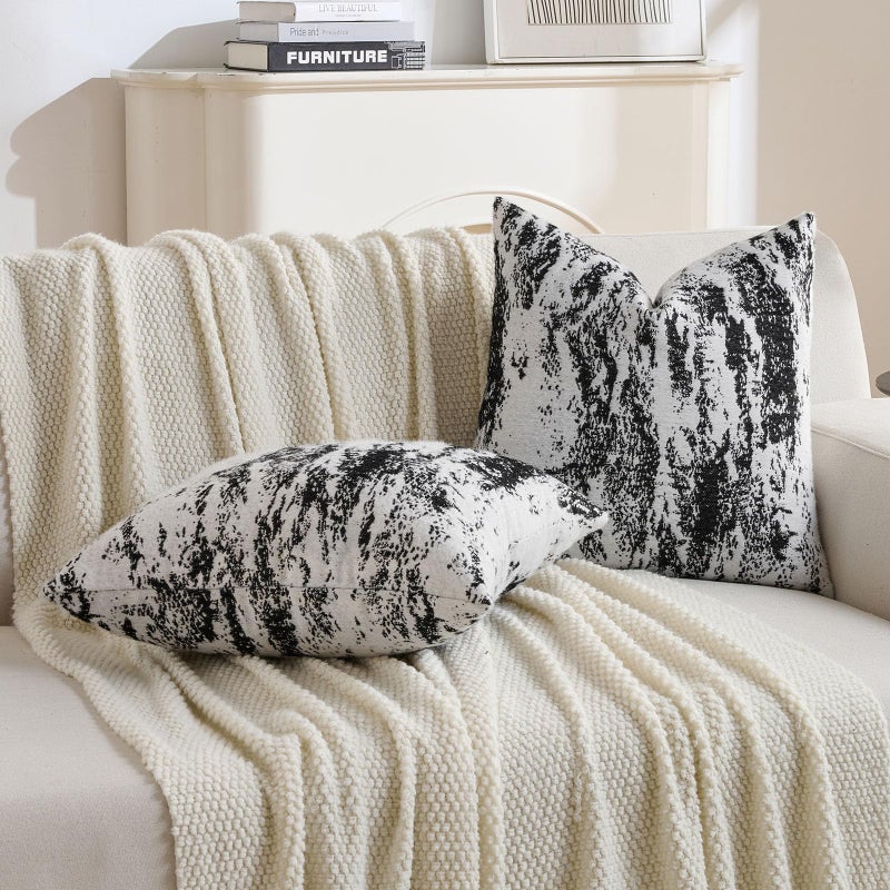 FUTEI Black Decorative Throw Pillow Covers 18x18 Inch Set of 2,Soft Faux Cashmere Ink Painting Pattern Cushion Case,Modern Home Decor for Couch Bed Living Room - Image 5