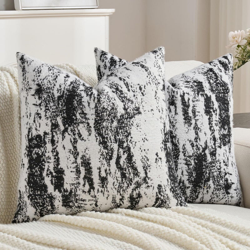 FUTEI Black Decorative Throw Pillow Covers 18x18 Inch Set of 2,Soft Faux Cashmere Ink Painting Pattern Cushion Case,Modern Home Decor for Couch Bed Living Room - Image 1