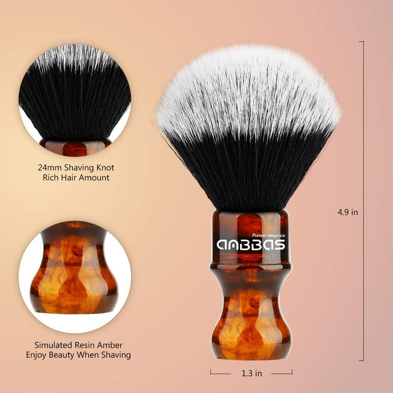 Anbbas Synthetic Badger Shaving Brush with Resin Handle,Nylon Bristles Hair Lathering Foam Brush for Men Travel Professional Wet Shaving(Amber,24 mm Knot) - Image 3