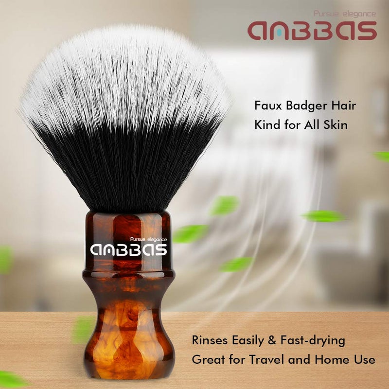 Anbbas Synthetic Badger Shaving Brush with Resin Handle,Nylon Bristles Hair Lathering Foam Brush for Men Travel Professional Wet Shaving(Amber,24 mm Knot) - Image 2