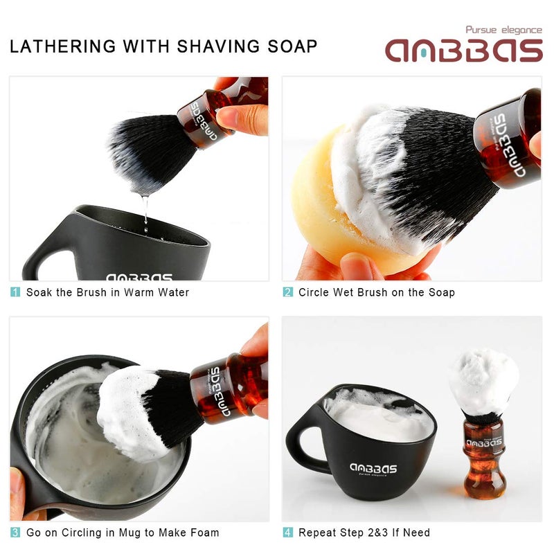 Anbbas Synthetic Badger Shaving Brush with Resin Handle,Nylon Bristles Hair Lathering Foam Brush for Men Travel Professional Wet Shaving(Amber,24 mm Knot) - Image 5