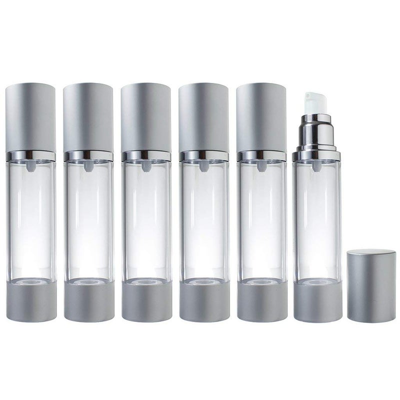 Devinez Lightweight Leak Proof and Shockproof Airless Pump Bottle with Matte Silver finish Refillable for Homemade Beauty Products, Makeup Foundations and Serums (Transparent, 50ml) - Set of 6 - Image 2