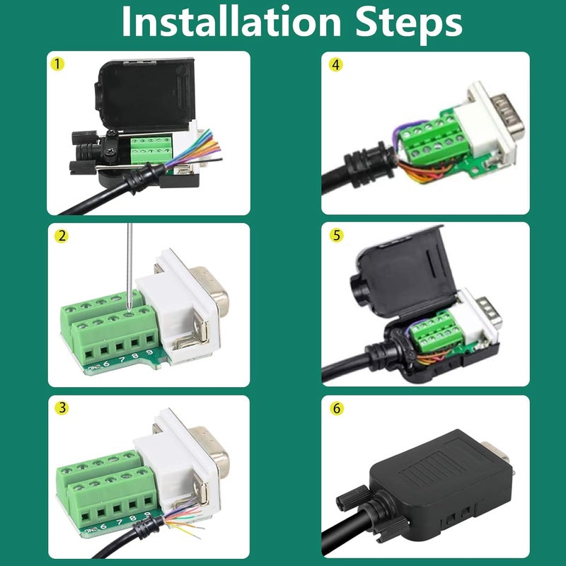 BIFALE DB9 Breakout Connector (4 Male), DB9 Solderless Connector RS232 D-SUB Serial Adapters 16mm thinner 9 Pin Port Terminal Breakout Board with Case Long Bolts Tail Pipe - Image 5