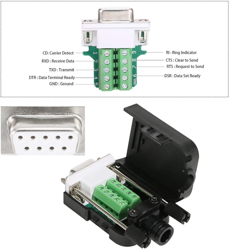 BIFALE DB9 Breakout Connector (4 Male), DB9 Solderless Connector RS232 D-SUB Serial Adapters 16mm thinner 9 Pin Port Terminal Breakout Board with Case Long Bolts Tail Pipe - Image 4