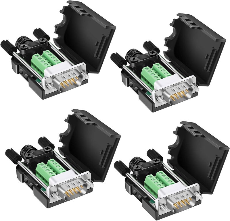 BIFALE DB9 Breakout Connector (4 Male), DB9 Solderless Connector RS232 D-SUB Serial Adapters 16mm thinner 9 Pin Port Terminal Breakout Board with Case Long Bolts Tail Pipe - Image 1