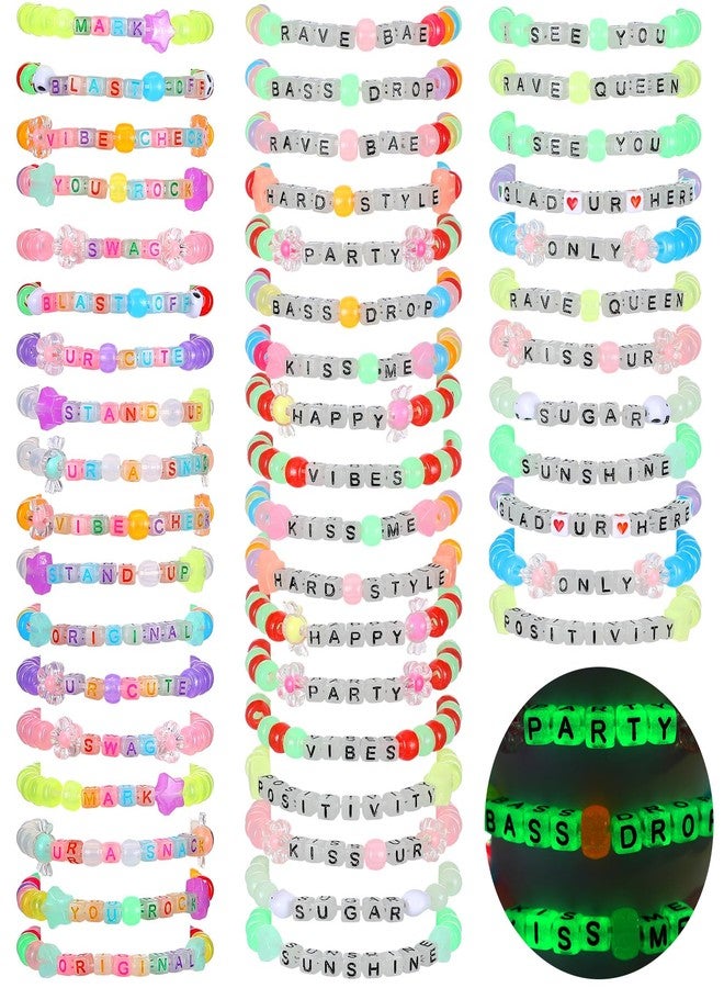 Equsion 48 Pcs Music Party Supply Rave Kandi Bracelets Glow in the Dark Wear and Trade Handmade Party Rave Bracelets Alphabet Plus Music Festival Accessories Every Time for Women Men(Vibrant) - Image 1