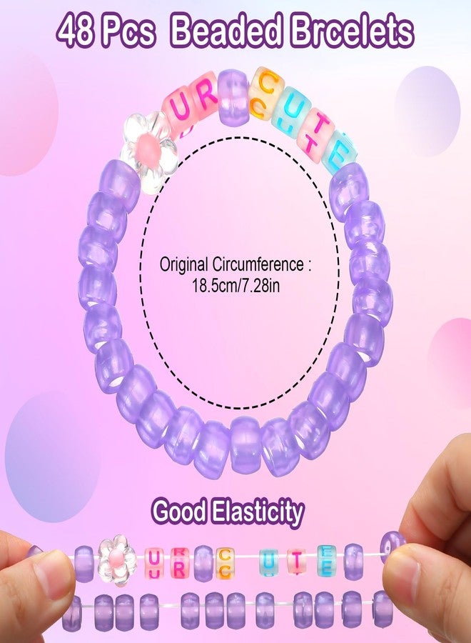 Equsion 48 Pcs Music Party Supply Rave Kandi Bracelets Glow in the Dark Wear and Trade Handmade Party Rave Bracelets Alphabet Plus Music Festival Accessories Every Time for Women Men(Vibrant) - Image 2
