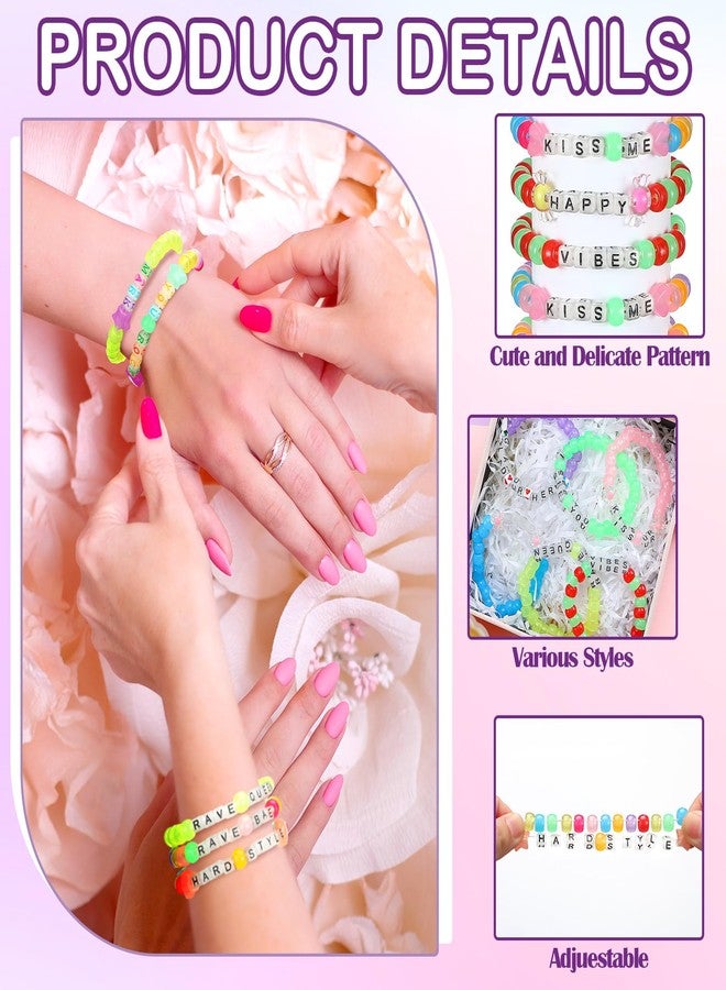 Equsion 48 Pcs Music Party Supply Rave Kandi Bracelets Glow in the Dark Wear and Trade Handmade Party Rave Bracelets Alphabet Plus Music Festival Accessories Every Time for Women Men(Vibrant) - Image 3