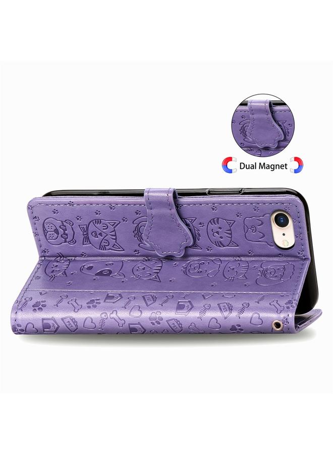 اس-توب جراب لهاتف iPhone SE 2022 / SE 2020، جراب جلدي أفقي منقوش عليه قطة وكلب لطيف مع حامل / فتحة بطاقة / محفظة / حبل - Image 5