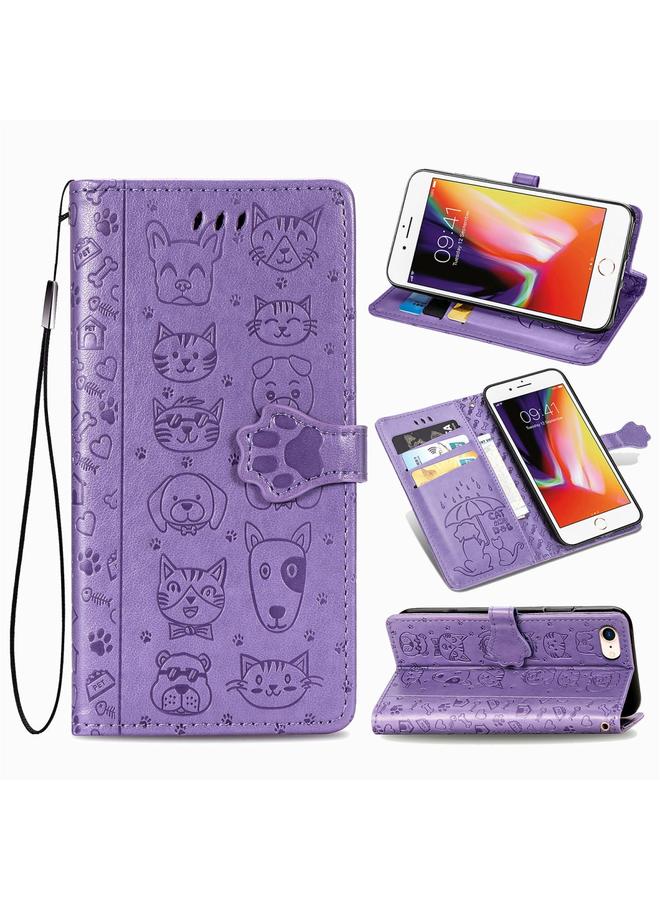 اس-توب جراب لهاتف iPhone SE 2022 / SE 2020، جراب جلدي أفقي منقوش عليه قطة وكلب لطيف مع حامل / فتحة بطاقة / محفظة / حبل - Image 1
