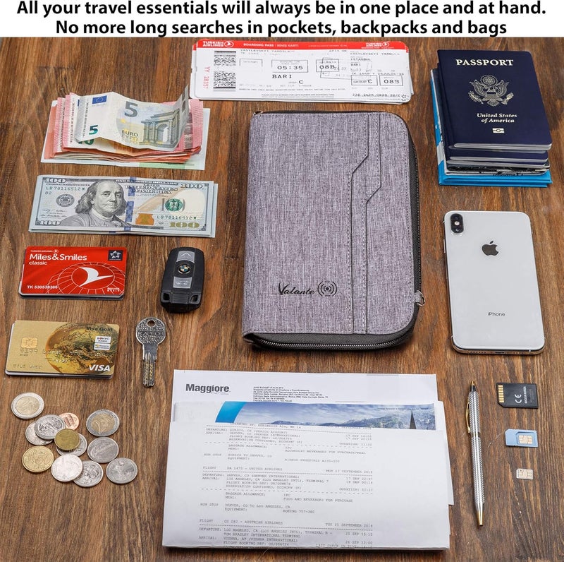 Valante منظم مستندات السفر العائلية الفاخرة حافظة جواز سفر RFID سعة كبيرة (كبير، رمادي) - Image 2