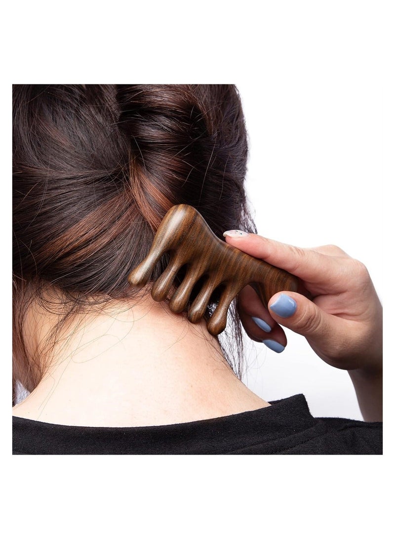 Green Sandalwood Multifunctional Massage Comb, Head Scalp Massage No Static, Wooden Massage Comb, Gua Sha Scraping Scalp and Hair Massage, Scalp Stimulator, Facial Body Massager - Image 4