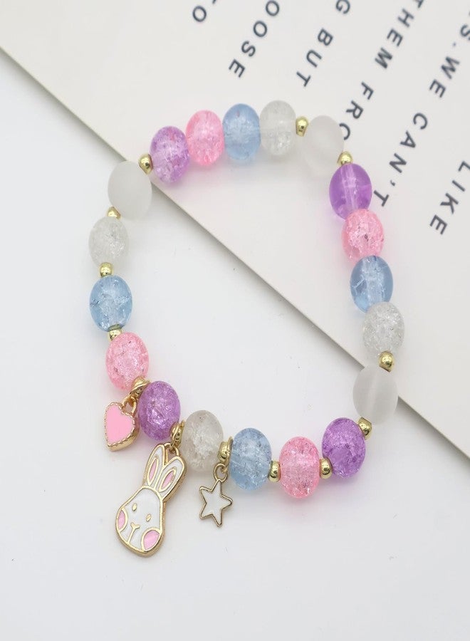 KZL Happy Easter Beaded Stretch Bracelets for Women Cute Enamel Rabbit Bunny Heart Star Easter Basket Charm Bracelet with Card Holiday Jewelry Gifts -Style 4 - Image 2