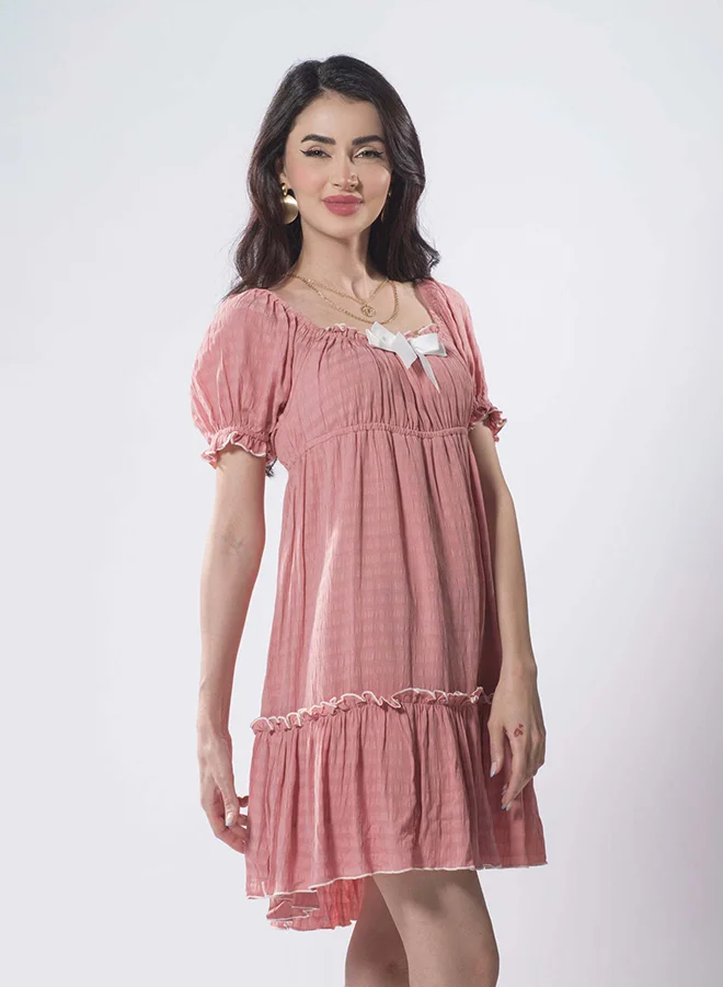 Virgio  VIRGIO 100% Viscose Ruffled Bow Mini Dress for Women | Best Price UAE