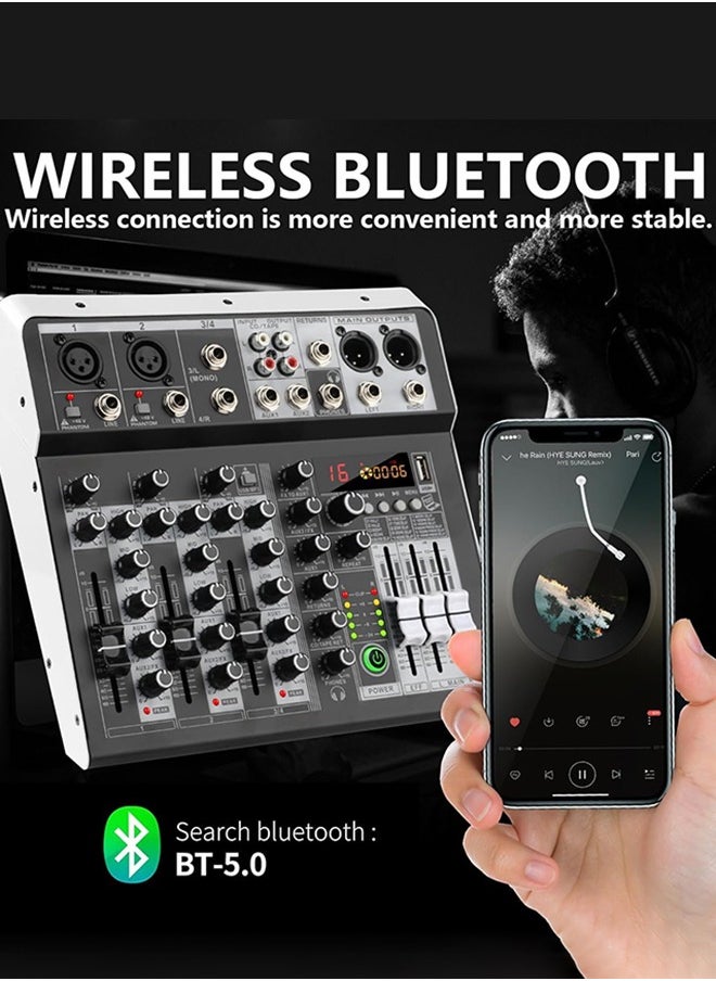 Garlo - 4 Channel Audio Interfacer DJ Mixer Sound Board 16-Bit DSP Effect USB Audio Mixer Effects +48V Phantom Bluetooth for Karaoke Studio Streaming Recording,Live Streaming - Image 1