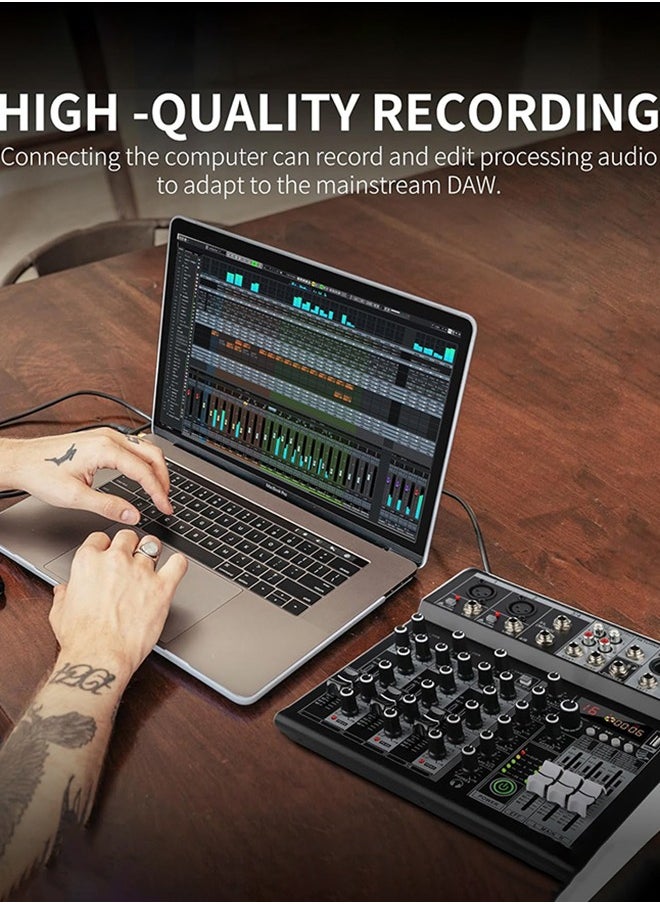Garlo - 4 Channel Audio Interfacer DJ Mixer Sound Board 16-Bit DSP Effect USB Audio Mixer Effects +48V Phantom Bluetooth for Karaoke Studio Streaming Recording,Live Streaming - Image 1