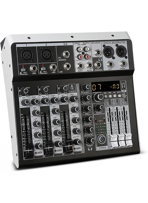 4 Channel Audio Interfacer DJ Mixer Sound Board 16-Bit DSP Effect USB Audio Mixer Effects +48V Phantom Bluetooth for Karaoke Studio Streaming Recording,Live Streaming