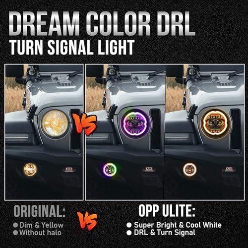 OPP ULITE Dream Chasing Color Halo JL Led Headlights 9inch Built-in Canbus, Amber Turn Signal Light, 2 Brackets 4inch Fog Lights for Jeep Wrangler JL Headlight Sahara Rubicon Gladiator JT 2018-2023 - Image 4