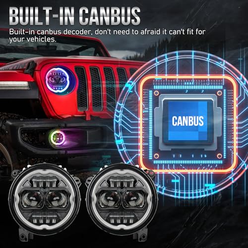 OPP ULITE Dream Chasing Color Halo JL Led Headlights 9inch Built-in Canbus, Amber Turn Signal Light, 2 Brackets 4inch Fog Lights for Jeep Wrangler JL Headlight Sahara Rubicon Gladiator JT 2018-2023 - Image 5