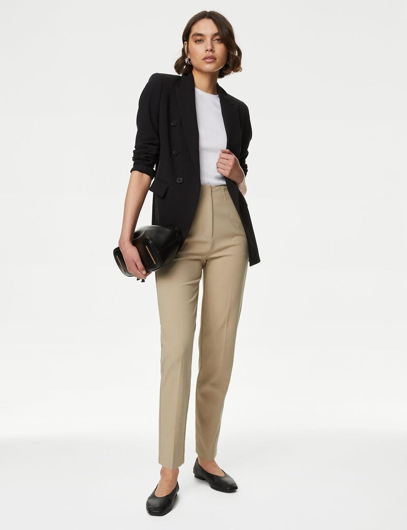 Marks & Spencer Tapered Ankle Grazer Trousers Natural Beige - Image 2