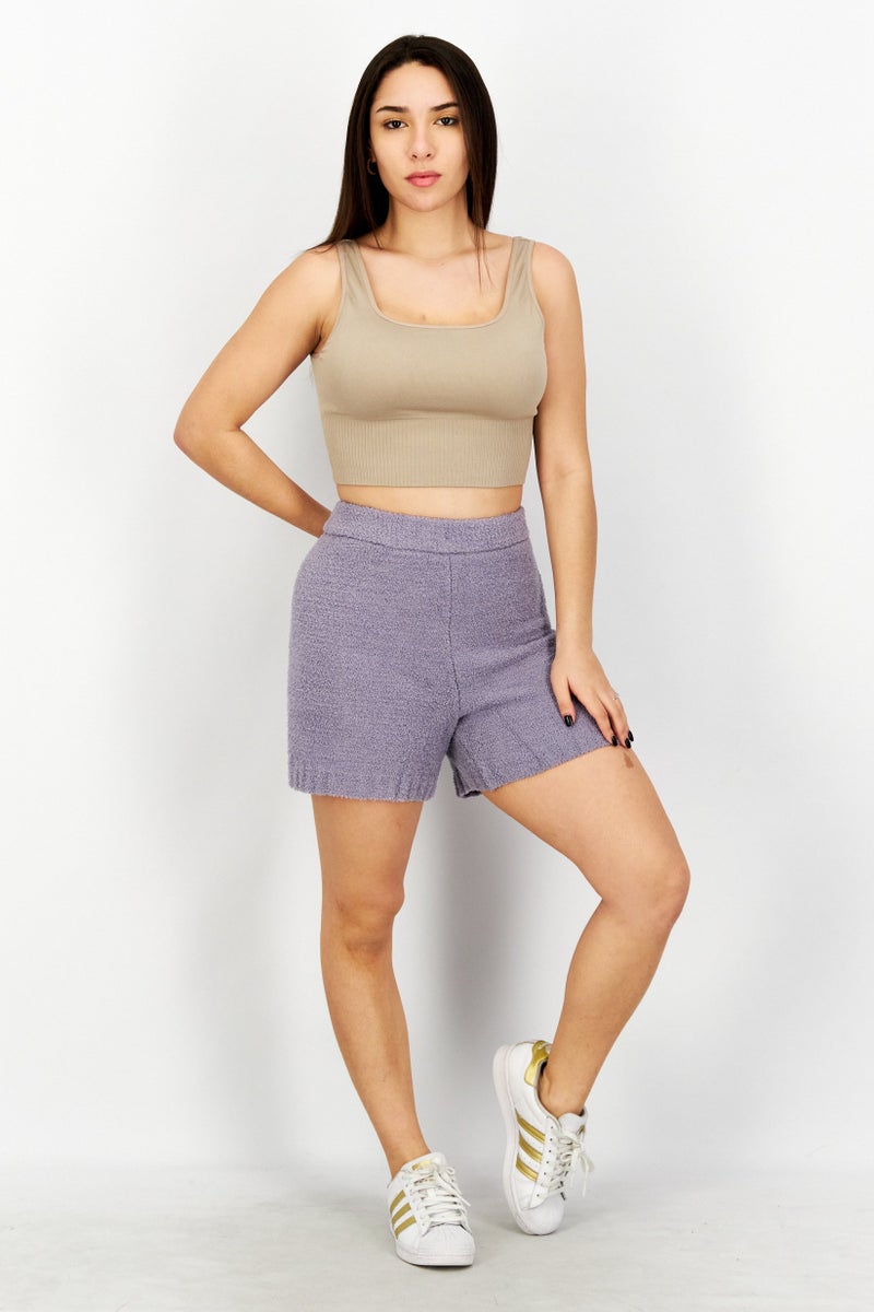NA-KD شورتات نسائية محبوكة عالية الخصر، ليلك - Image 3