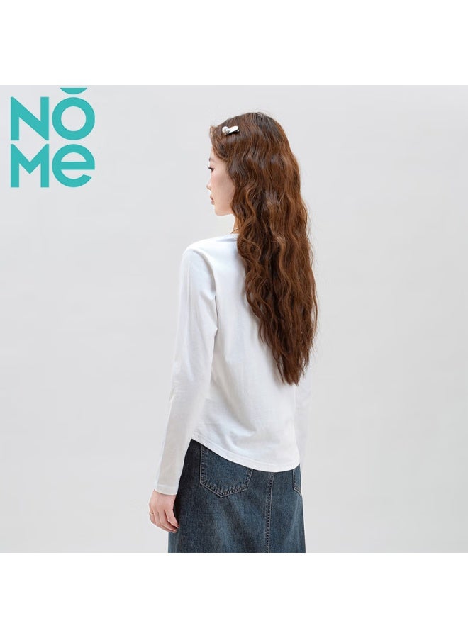Nome Autumn And Winter New Round Neck Slim-fit Long-sleeve T-shirt For Women, Body-hugging Waist-cinching Base Layer Inner Wear, White, S - Image 5