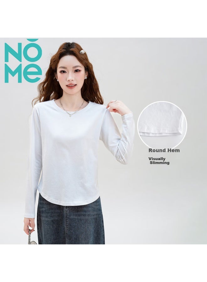 Nome Autumn And Winter New Round Neck Slim-fit Long-sleeve T-shirt For Women, Body-hugging Waist-cinching Base Layer Inner Wear, White, S - Image 1