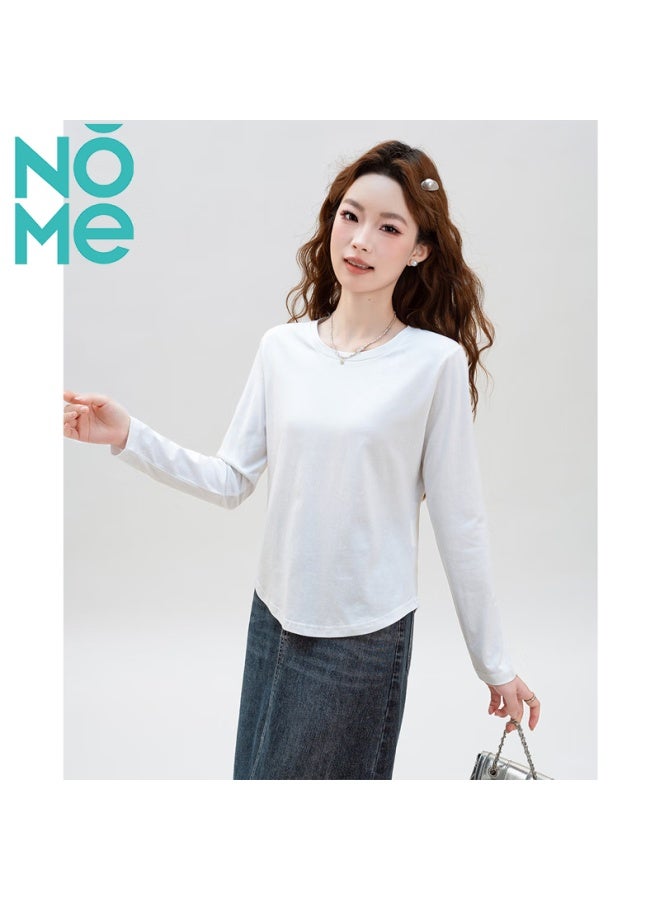 Nome Autumn And Winter New Round Neck Slim-fit Long-sleeve T-shirt For Women, Body-hugging Waist-cinching Base Layer Inner Wear, White, S - Image 3