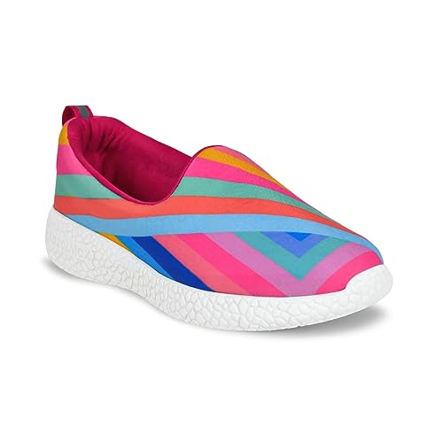 KazarMax Kids Girls Illusion Stripes Printed Loafers | Casual | Slip On Shoes -1 UK - Image 1