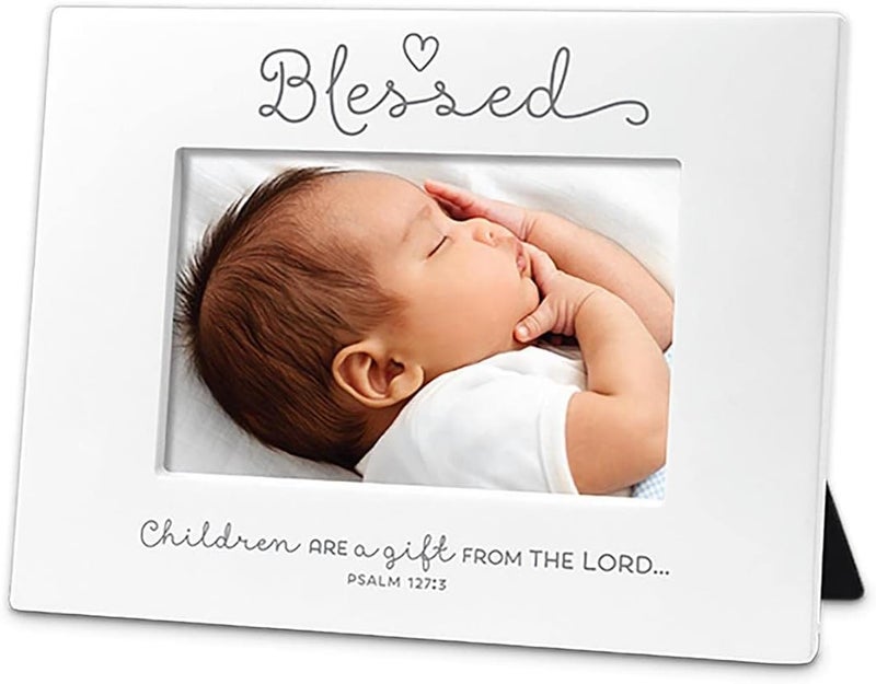 Lighthouse Christian Products Blessed Baby Holds 4x6 Photo White Tabletop Picture Frame