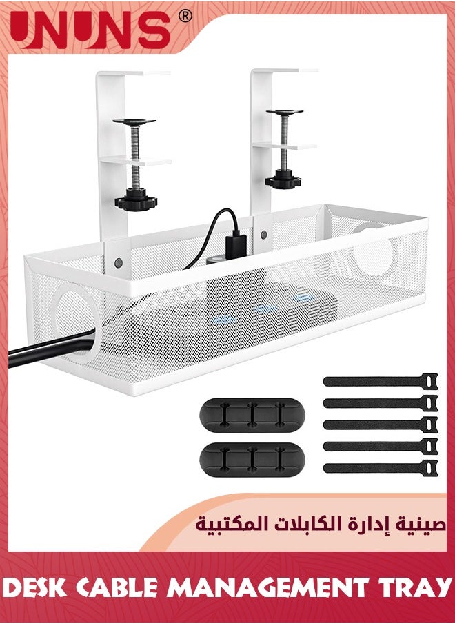 UNUNS Under Desk Cable Management Tray Black, No Drill Cable Management Organizer Under Desk,Cable Tray With Clamp For Desk Wire Management,Desk PC Cord Organizer Accessories For Home Office  - Image 1