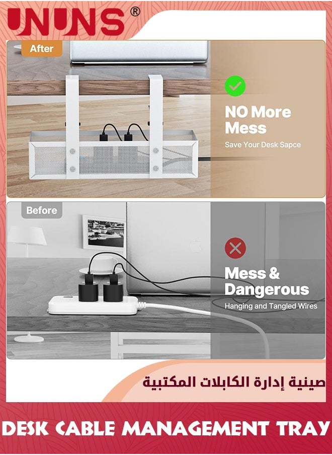 UNUNS Under Desk Cable Management Tray Black, No Drill Cable Management Organizer Under Desk,Cable Tray With Clamp For Desk Wire Management,Desk PC Cord Organizer Accessories For Home Office  - Image 4