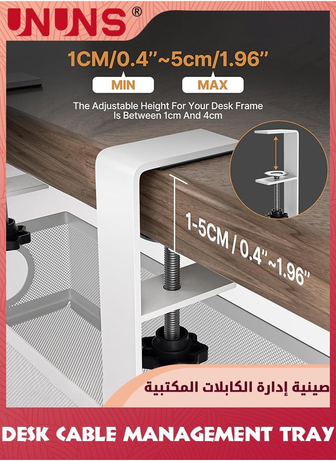UNUNS Under Desk Cable Management Tray Black, No Drill Cable Management Organizer Under Desk,Cable Tray With Clamp For Desk Wire Management,Desk PC Cord Organizer Accessories For Home Office  - Image 3