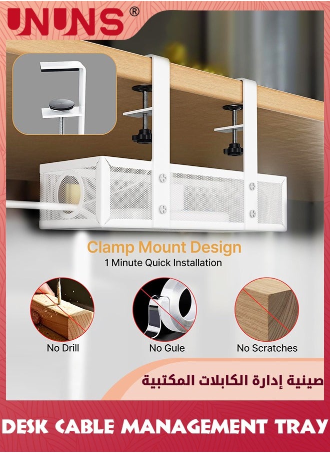 UNUNS Under Desk Cable Management Tray Black, No Drill Cable Management Organizer Under Desk,Cable Tray With Clamp For Desk Wire Management,Desk PC Cord Organizer Accessories For Home Office  - Image 2