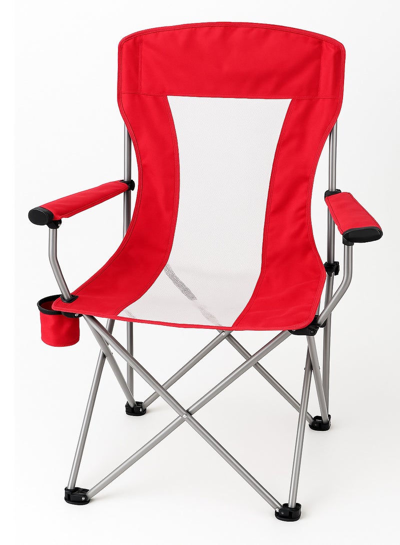 GO2CAMPS Premium Quality and Durable Lightweight Foldable Camping Chair with Armrests & Built-in Cup Holder and Carry Bag – Heavy Duty Portable Outdoor Folding Chair for Desert Camping, Garden Relaxation, Fishing, Beach Trips, Outdoor Travel, Hiking and Picnics – Comfortable & Compact Design – 63 x 63 x 98 cm - Image 4