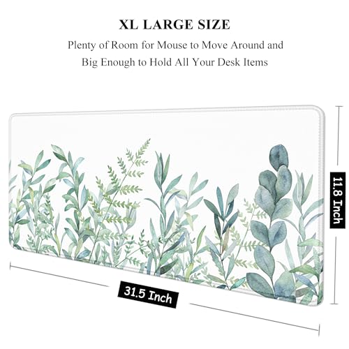 Auhoahsil Large Mouse Pad, XXL Gaming Mousepad, Desk Mat for Desktop, Thick Rubber, Big & Long Size, Stitched Edges, Full Desk Pad for Laptop & Computer, Extended 31.5 x 11.8 in, Minimalist Leaves - Image 2