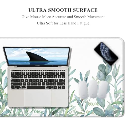 Auhoahsil Large Mouse Pad, XXL Gaming Mousepad, Desk Mat for Desktop, Thick Rubber, Big & Long Size, Stitched Edges, Full Desk Pad for Laptop & Computer, Extended 31.5 x 11.8 in, Minimalist Leaves - Image 3