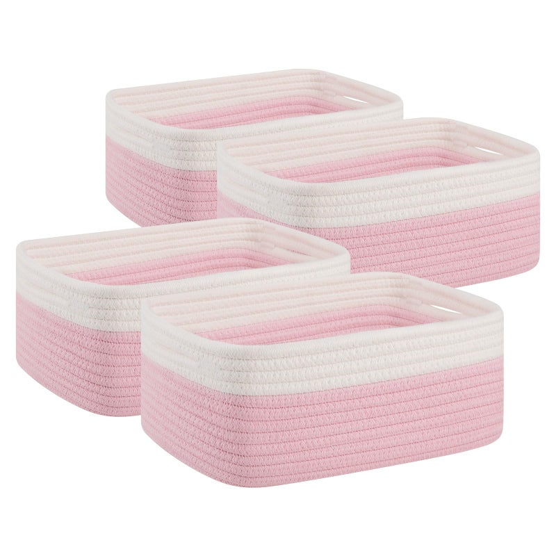 OIAHOMY 4 Pack Storage Baskets for Organizing, Small Bins for Shelves, Cute Decorative Storage Bins, Organizer Baskets for Gifts Empty, 11.8''Lx7.8''Wx4.7''H, Pink/White - Image 1