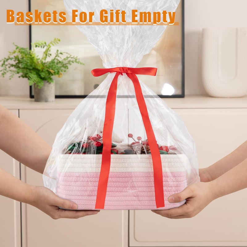 OIAHOMY 4 Pack Storage Baskets for Organizing, Small Bins for Shelves, Cute Decorative Storage Bins, Organizer Baskets for Gifts Empty, 11.8''Lx7.8''Wx4.7''H, Pink/White - Image 5