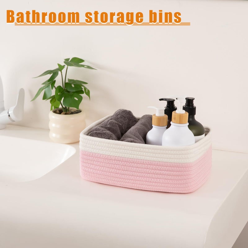 OIAHOMY 4 Pack Storage Baskets for Organizing, Small Bins for Shelves, Cute Decorative Storage Bins, Organizer Baskets for Gifts Empty, 11.8''Lx7.8''Wx4.7''H, Pink/White - Image 3