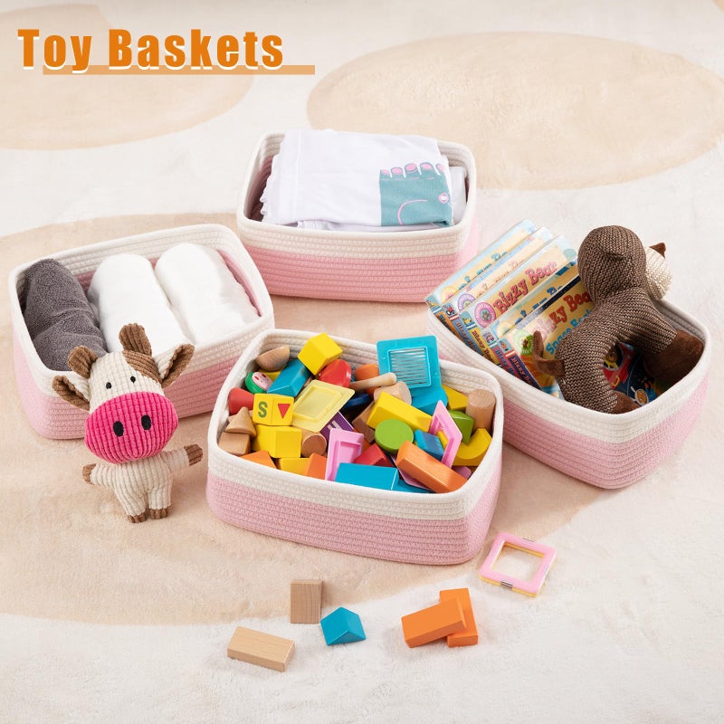 OIAHOMY 4 Pack Storage Baskets for Organizing, Small Bins for Shelves, Cute Decorative Storage Bins, Organizer Baskets for Gifts Empty, 11.8''Lx7.8''Wx4.7''H, Pink/White - Image 4