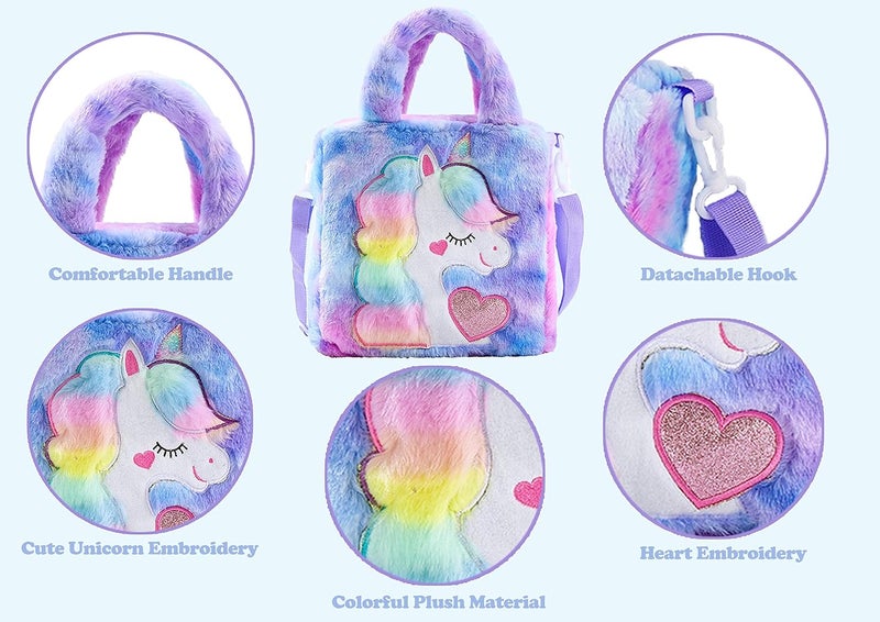 ADISA Unicorn Toddler Bag Princess Fur Crossbody Handbags Gift for Girls - Image 3