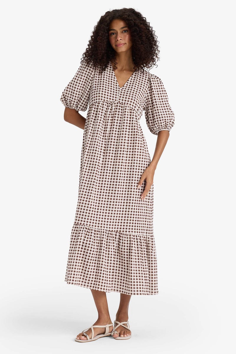 DeFacto Woman V Neck Printed Wowen Fabrics Midi Dress  - Image 1