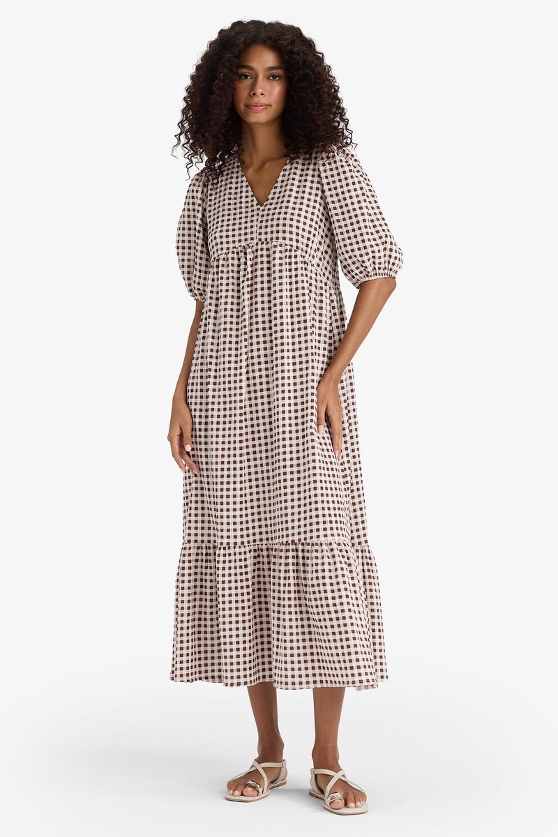 DeFacto Woman V Neck Printed Wowen Fabrics Midi Dress  - Image 3