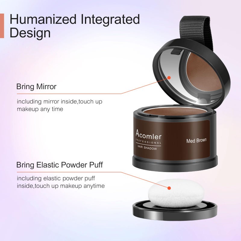 Acomler Root Cover Up Powder for Thinning Hair, Grey Coverage, and Bald Spots - Medium Brown for Hairline Shadow and Beard Line - Image 3