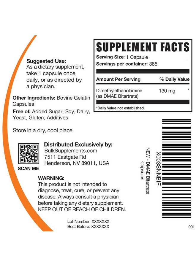 بالك سابلمنتس كبسولات بيتارترات DMAE من BulkSupplements.com - ثنائي ميثيل أمينو إيثانول، DMAE 350 مجم، مكمل DMAE، كبسولات DMAE - لصحة الدماغ والتركيز، خالية من الجلوتين، كبسولة واحدة لكل وجبة، 365 كبسولة - Image 2